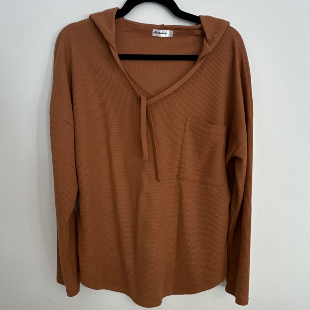 Morhuduck Pullover Hoodie‎ Brown L Women's Knit Polyester Spandex Hooded Pockets